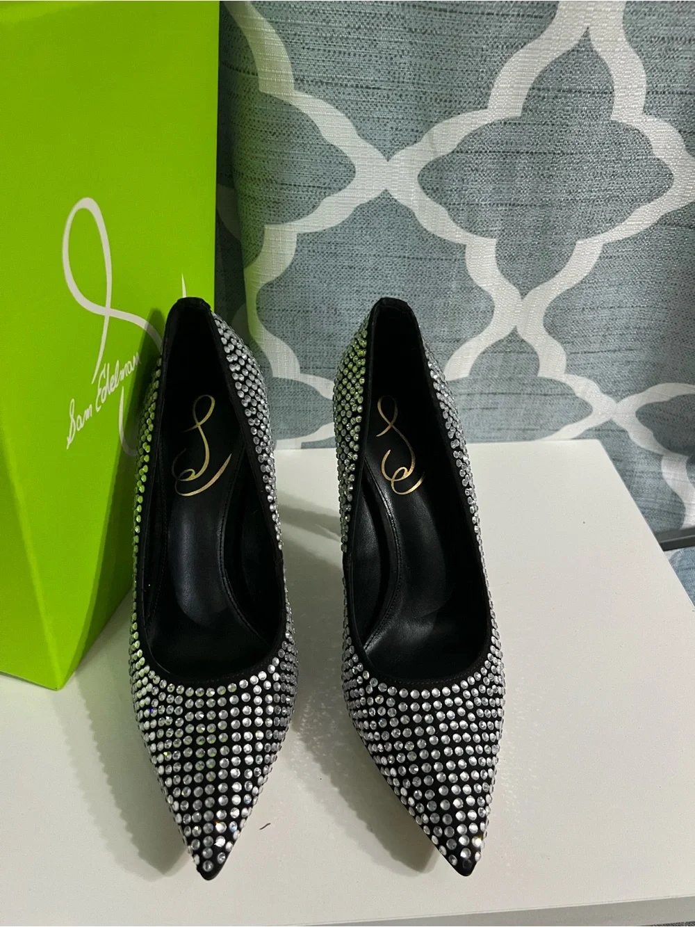 Sam Edelman Black Crystal-Embellished Pointed Toe Pumps